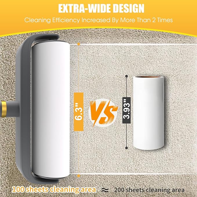 Large Surface Lint Roller for Pet Hair Extra Sticky, 500 Sheets Mega Value Set, 6.3" Dog Cat Pet Hair Remover Pick Hair Up, Giant Lint Rollers for Clothes Furniture Couch