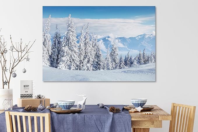 Nature Wall Art Prints - Ocean Forest Mountain Lake Canvas Landscapes - Small to Extra Large Living Room Bedroom Kitchen Bathroom Décor (Snow Covered Trees on Mountain, 16L" x 24W")