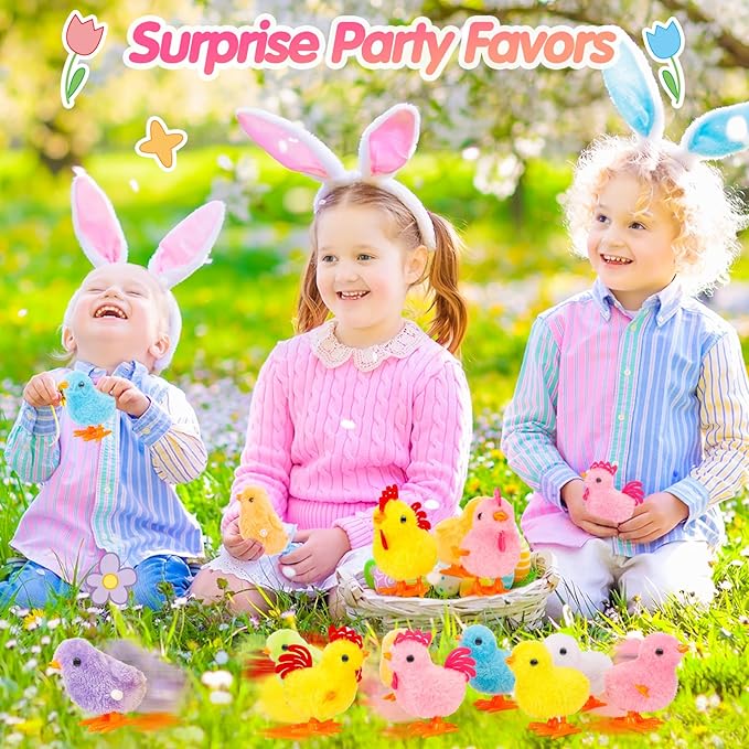 SevenQ Wind Up Toys for Kids Easter Basket Stuffers, 9Pcs Jumping Plush Chicks Small Fidget Toys for Easter Egg Hunt Treasure Box Classroom Prizes Party Favors Goodie Bags Fillers Gifts