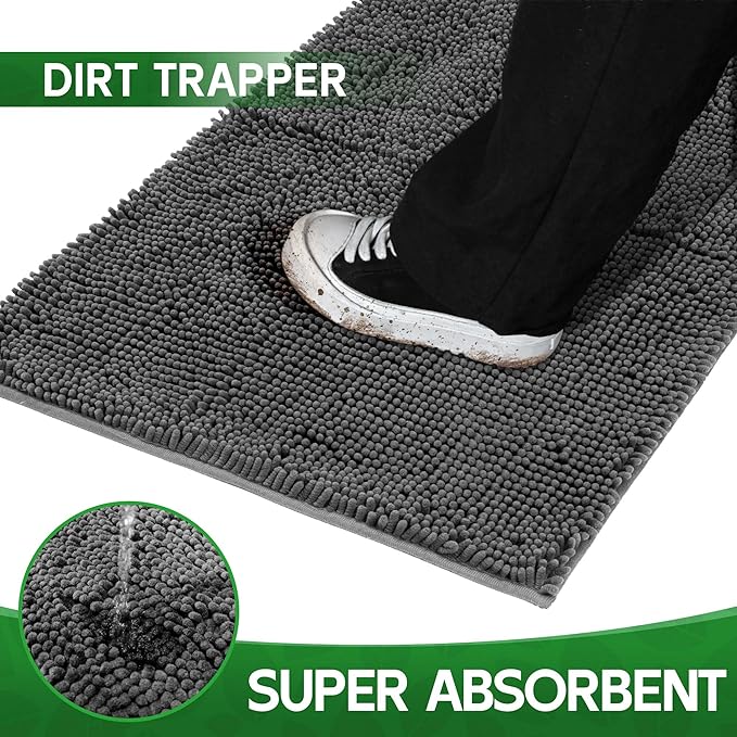 Dog Door Mat Indoor Entrance, 60" x 30" Absorbent Quick-Drying Mud Rugs, Non-Slip Door Rugs for Entryway Indoor Washable, Soft Chenille Dog Mat for Muddy Paws