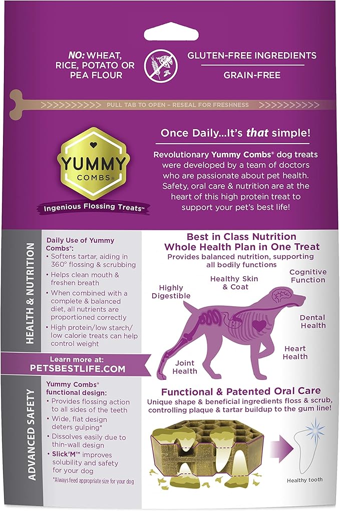Dog Dental Treats – Vet VOHC Approved – Delicious Chicken Protein – Removes Tartar with Cleaning Comb Shape – Dental Dog Treats for Medium Dogs (12oz, 15 Count)
