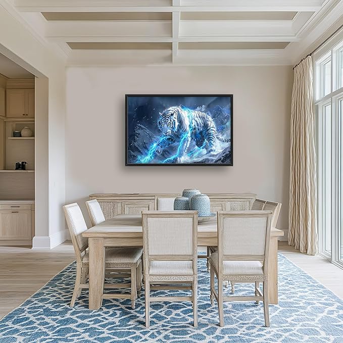 Quorin White Tiger Large Wall Art Wild Animal Pictures Lightning Tiger Wall Decor Snowy Mountain Canvas Print Painting Artwork for Bathroom Living Room Bedroom 36L x 24W