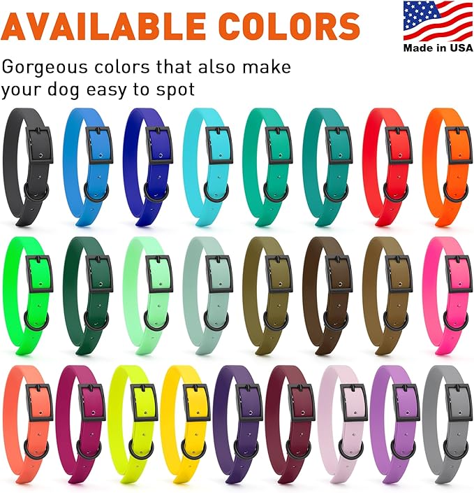 Dogline Biothane Waterproof Dog Collar Strong Coated Nylon Webbing with Black Hardware Odor- Proof for Easy Care Easy to Clean High Performance Fits Small Medium or Large Dogs, Hunter Green