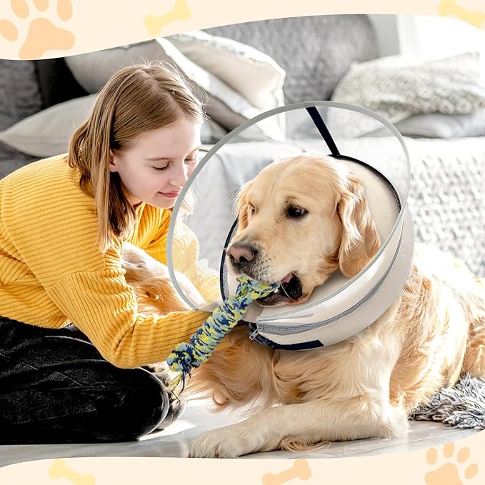Dog Cone Collar with Enhanced Anti-Licking, Inflatable Dog Cone After Surgery, Adjustable Size with Soft Padding for Small Medium Large Dogs - Pale Yellow/XL