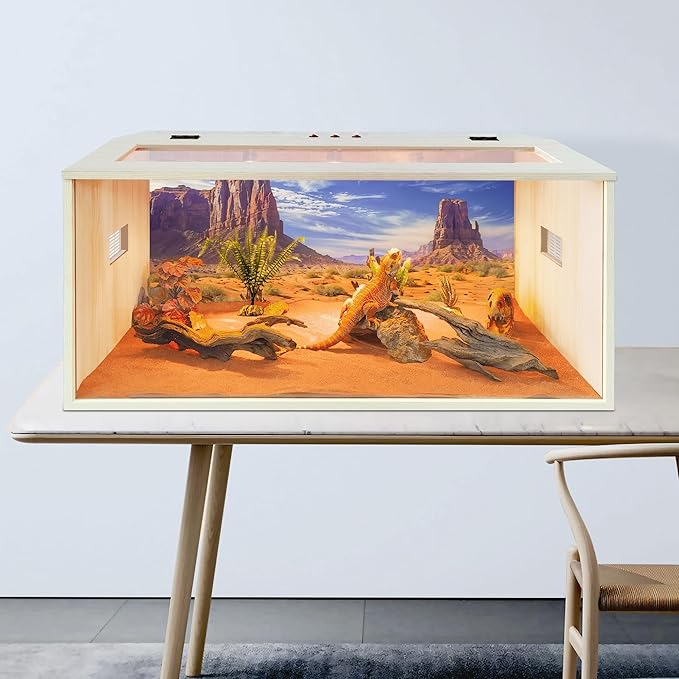 Prolee Reptile Terrarium, Lizard Tank Up to 68 Gallons, Bearded Dragon Tank with Roof Door, Snake Tank with Built-in Lamp Fixture and Switch (62 Gallon, 40" Long, Openable Wood Roof)