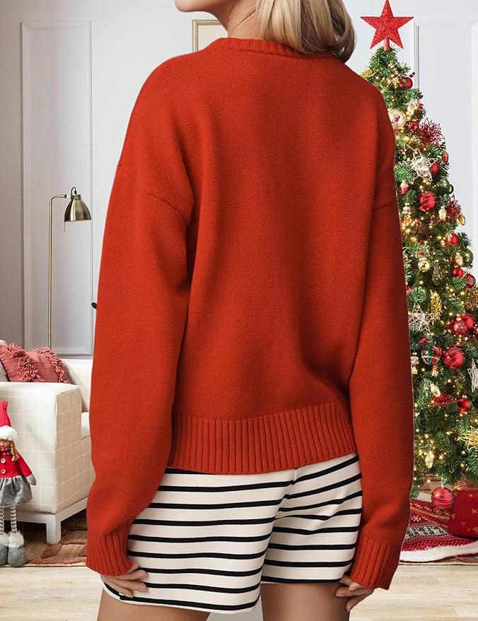 Dog Print Sweater for Women Cute Graphic Knit Pullover Tops Long Sleeve Crew Neck Trendy Fall Outfits 2025