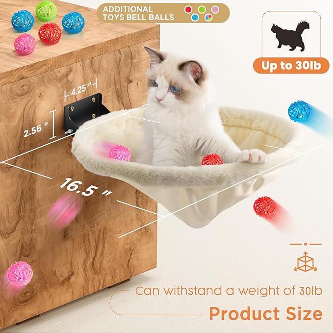 Cat Hammock Wall Mounted, Foldable & Stable Cat Beds- Breathable Cats Wall Shelves for Sleeping, Playing, Climbing, and Lounging - Maximum Hold Up to 30lb(Gray+Cream,Faux Rabbit Fur)