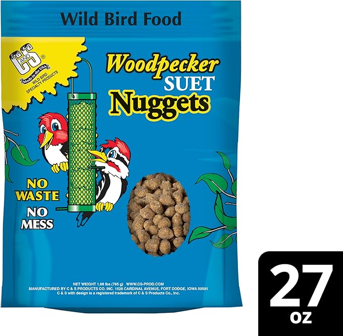C&S Woodpecker Suet Nuggets, Outdoor Wild Bird Food for Woodpeckers, Flickers and More, 27 Ounces