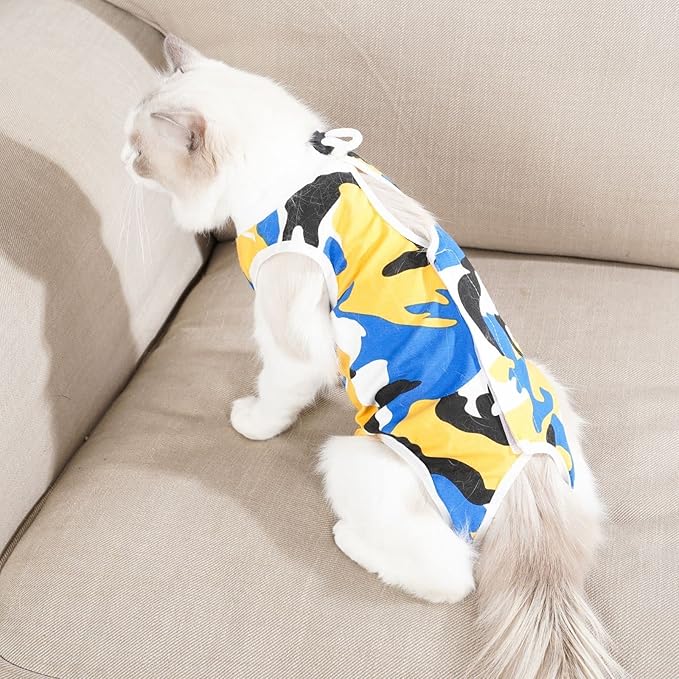 Cat Surgical Recovery Suit, Abdominal Wounds Cone E-Collar Alternative Anti-Licking Or Skin Diseases Pet Surgical Recovery Pajama Suit, Soft Fabric Onesies for Cats (S, Blue)