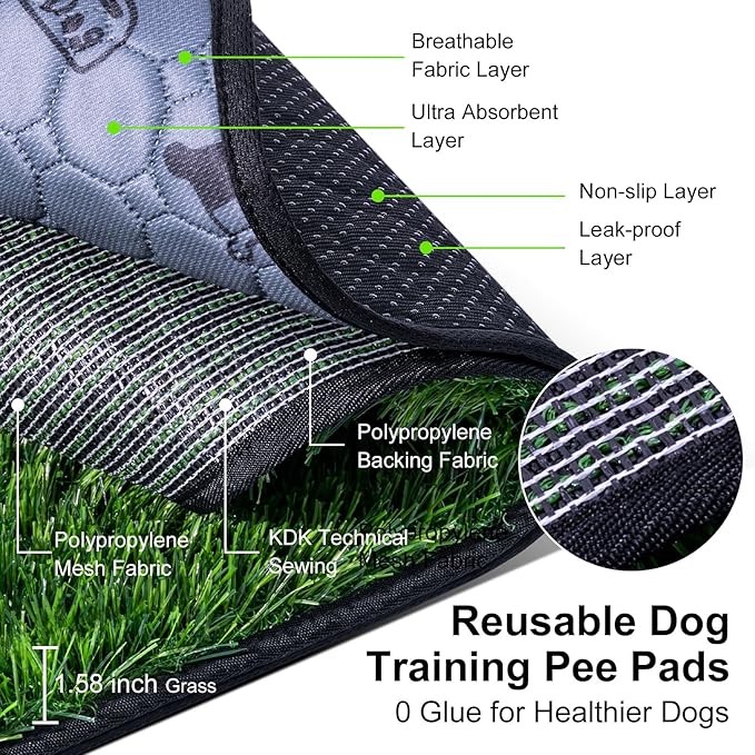 Pee Pads for Dogs with Fake Grass, 27" x 21" Indoor Artificial Grass for Dogs Potty, Lawn Pee Pads for Doggie Washable, Reusable and Lawn for Replacement, Puppy Training Litter Box for Outdoor Patio