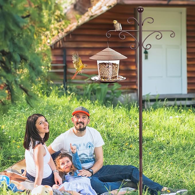 Bird Feeder Pole for Outdoors Heavy Duty Squirrel Proof, 2 Pack 76 Inch Adjustable Tall Shepherds Hooks for Outdoor with 7 Prongs Base, Double Shepherd Hooks (2 Pack Copper, 76 Inch)