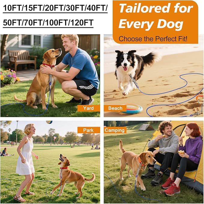 Tresbro 10 FT Dog Tie Out Cable with Spring, Shock Absorbing Tether Chains for Outside Aavilable in 10/15/20/25/30/40/50/70/100/120 FT, Heavy Duty Leads for Yard for Medium & Large Dogs Up to 500 LBS