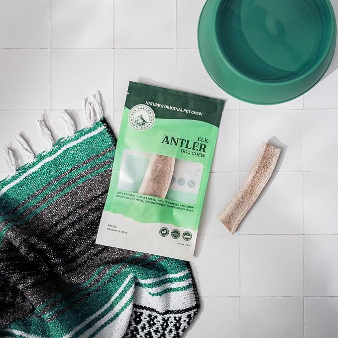 Mountain Valley Elk Antlers for Dogs - 100% Natural & Organic Chew for Aggressive Chewers, No Odor, No Mess, Long Lasting - Wild-Foraged Naturally Shed Antlers in USA - Grade A, Split Medium (1 Pack)