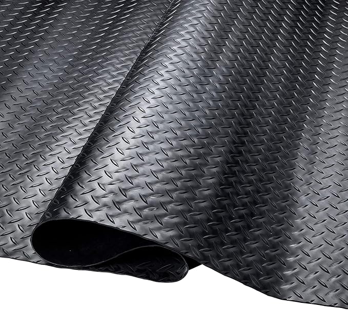SEAL 6 x 15 Ft Premium Garage Floor Mat, Solid 2.8mm Thickened Black Commercial Grade Heavy Duty Parking Mat for Garage Floor, Golf Cart, Water/Stain Resistant Floor Runner (Embossed Diamond Plate)