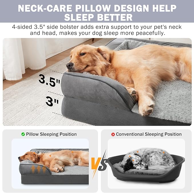 INVENHO Orthopedic Dog Beds Large Sized, XL Washable Dog Sofa with Egg-Crate Foam, Waterproof Lining and Non-Skid Bottom