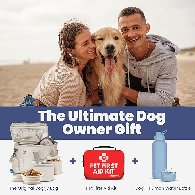 The Original Doggy Bag™- Dog Travel Bag for Supplies - Ultimate Gift for Dog Moms & Dads, Doggy Lovers & Pet Owners for Christmas- Includes 2 BPA-Free Travel Bowls and 2 Food Containers: Beige