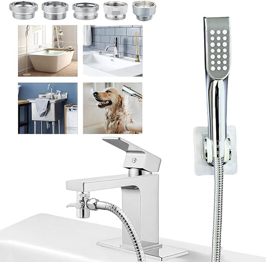 Tub faucet spayer attachment,Bathtub Shower Head Sink-Faucet with 5 Adapters, 79" Hose for Pet Dog Rinse, Baby Bath & Hair washing, ON/OFF Extension for Tub Faucet, Utility Sink, Garden,Bathroom