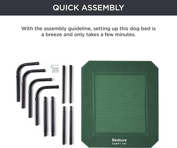 Bedsure Outdoor Elevated Dog Bed Large Sized Dog, Portable Indoor & Outdoor Cooling Raised Cot Pet Hammock Bed with Skid-Resistant Feet, Frame with Breathable Mesh, Green, 49 inches
