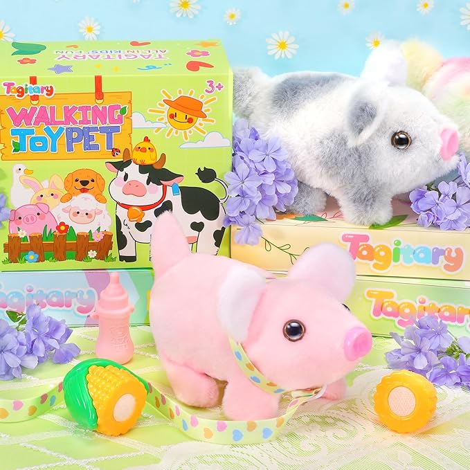 Tagitary Plush Toys Pig with Sounds, Interactive Electronic Pig Toys That Can Walk, Twitch Nose, Wag Tail, Stuffed Toys for Toddlers, Easter Christmas Birthday Gift