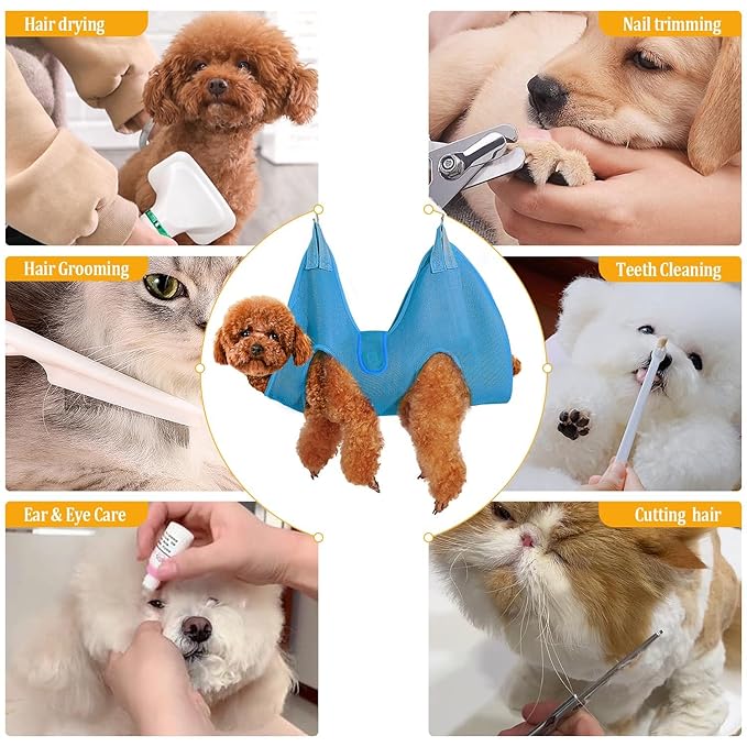 JIURUN Dog Grooming Hammock for Nail Trimming Cat Nail Clipper Hammock,Grooming Hammock for Small Dogs(Blue M)