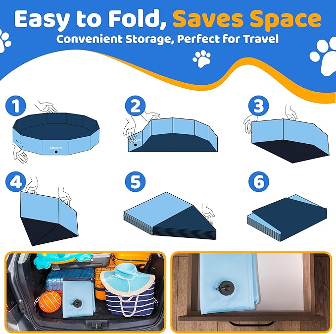 87" x 12" Foldable Dog Pool - Collapsible Hard Plastic Kiddie Pool for Dogs & Kids, Non-Slip Pet Bath Tub for Outdoor Backyard Use, Lightweight & Portable (Blue)
