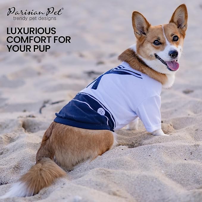 Parisian Pet Sailor Dog Costume - Embroidered Sleeved Dog Shirt - 100% Cotton & Polyester - Blue & White - 3XL