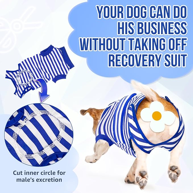 Lukovee Recovery Suit for Dogs - Zipper On Onesie for Female & Male Dogs, Abdominal Wounds Cone E-Collar Alternative, Prevent Licking - Spay Recovery Suit (X-Large, Blue & White)