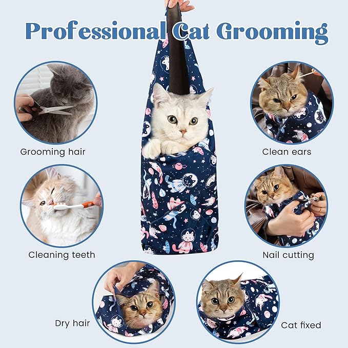 35.4" Cat Grooming Wrap, Cat Wrap for Cutting Nails, Anti-Scratch, Anti-Escape Calming Packaging, Cat Swaddle Wrap for Adult Cats, XX-Large