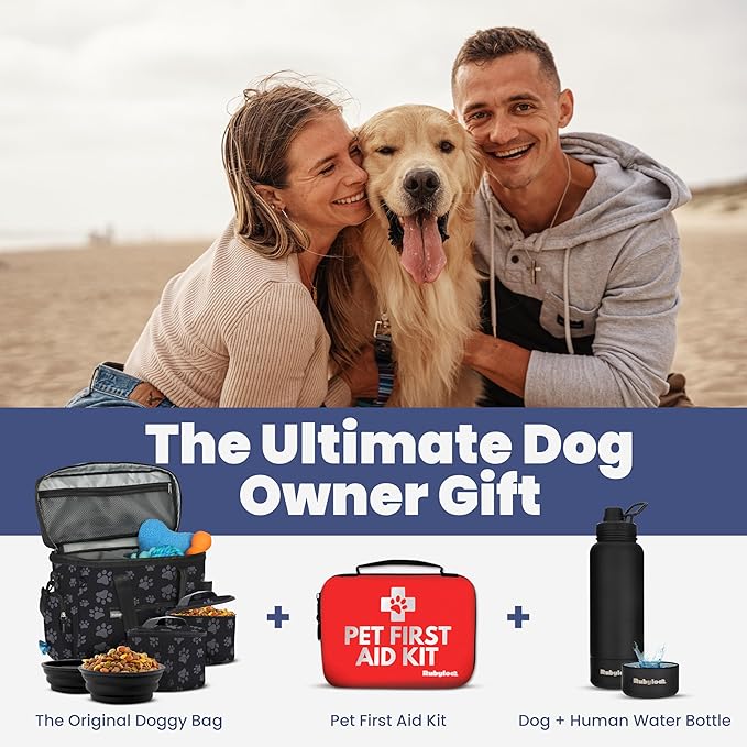 The Original Doggy Bag™- Dog Travel Bag for Supplies - Ultimate Gift for Dog Moms & Dads, Doggy Lovers & Pet Owners for Christmas- Includes 2 BPA-Free Travel Bowls and 2 Food Containers: Paw Print
