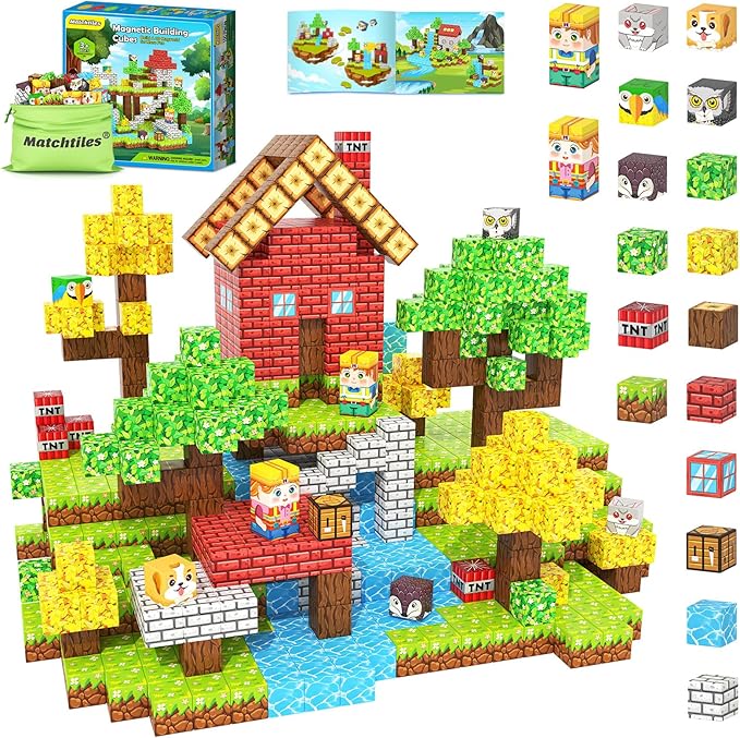 Magnetic Blocks with Forest Animals, Magnetic Building Blocks Magnet Cube Toys Stacking, Build Forest World Set, STEM Montessori Sensory Toys for Kids Boys Girls Age 3 4 5 6 7 8 9 10 Gifts