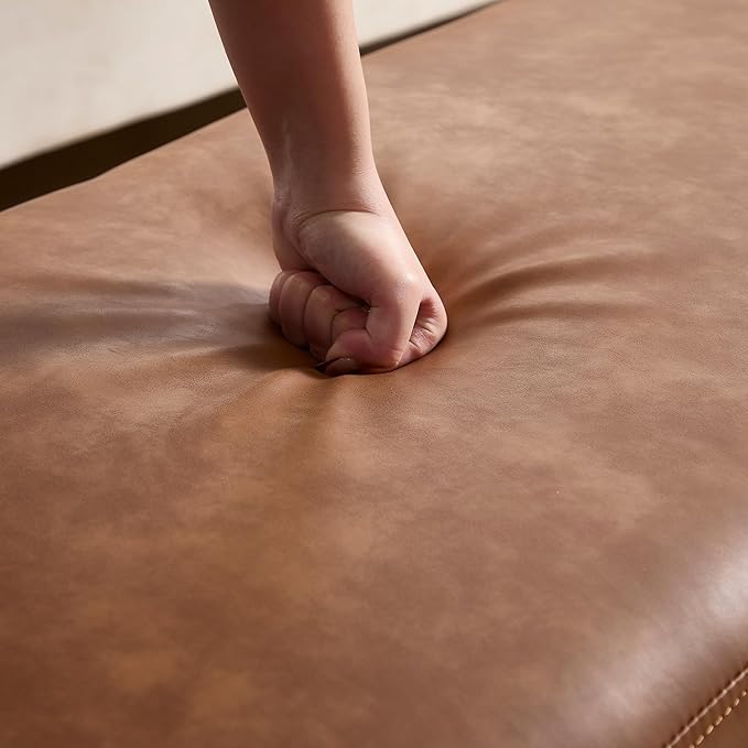 55" End of Bed Storage Bench Ottoman for Bedroom, Faux Leather Upholstered Entryway Bench Long Window Seating for Corner/Living Room/Recption Room/Office/Shop, Brown