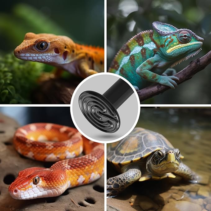 Ceramic Heat Emitter for Reptiles, 150W Heat Lamp Bulb, Ceramic Reptile Heat Bulb Black, No Light Emitting Heat Lamp for Amphibian Pet, Heat Bulb for Bearded Dragon Turtle Snake Lizard, 2 Pack