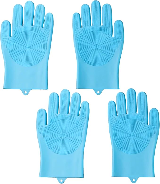 Pet Grooming Gloves,Heat-Resistant Silicone Gloves with High-Density Teeth for Enhanced Massaging and Bathing of Dogs and Cats (Blue, 2 Pair)