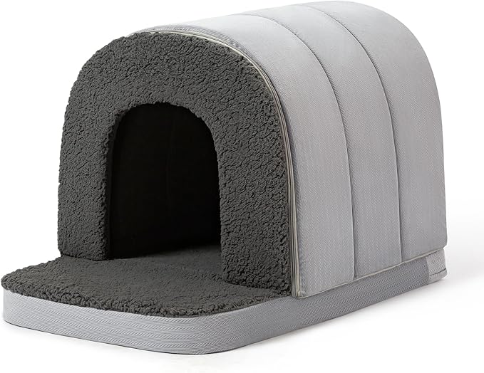 Orthopedic Dog Bed House - Dog House Indoor with Egg-Crate Foam - Tent Bed with Waterproof Lining & Nonskid Bottom, Ideal for Medium Breeds & Fits 30-Inch Crate - 29"x18", Charcoal
