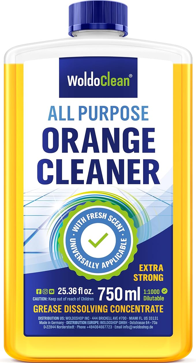 Orange Oil Cleaner Concentrated 25.36 fl oz (1 : 1000) - makes up to 200 Gallons Multi-Use Adhesive & Grease Remover, Custom-Dilution Citrus Degreaser for Floors, Kitchen & Bath