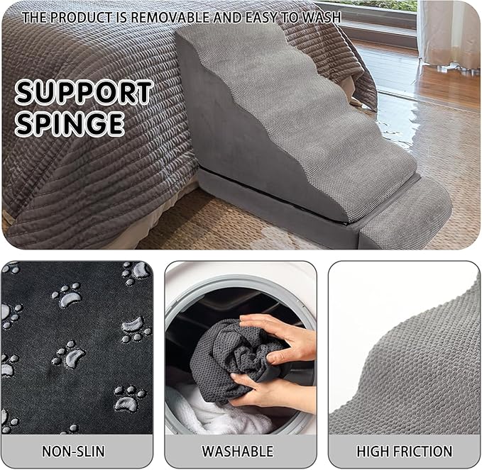 Dog Stairs for High Beds 30-36 inches Tall, 6-Step Pet Stairs/Steps for High Bed 32-36 inches for Small Large Dogs, Dog Ramp for Bed, Foam Dog Steps for Beds for Old Dogs/Cats, Grey