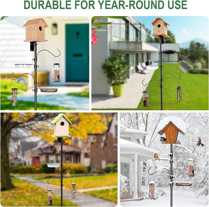 ERYTLLY 2-Hooks Bird House Pole Stand Kit 80 Inch Multi Feeders, Bird Bath, Feeder Tray - Heavy Duty Bluebird Feeder Support Rod Mount Set for Outdoor
