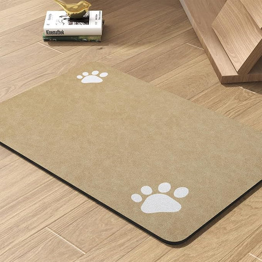 Pet Feeding Mat-Absorbent Dog Mat for Food and Water Bowl-No Stains Quick Dry Water Dispenser Mat-Dog Accessories Pet Supplies-Bowl for Messy Drinkers(Beige,16"x24"