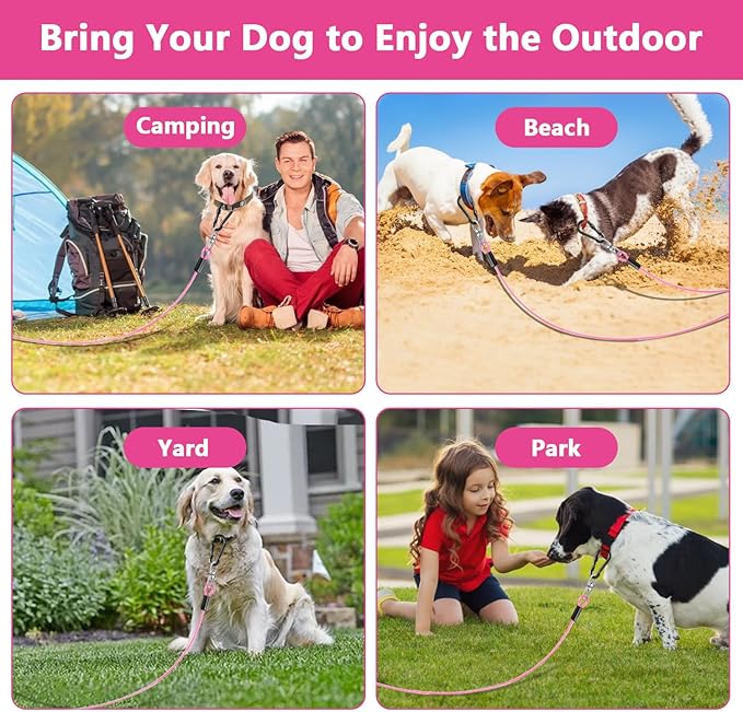 Dog Tie Out Cable 30FT-500Lbs,Heavy Duty Dog Leads Line for Yard with Swivel Hook,Medium Large Dogs Leash&Chains for Outside,Rust Chew Proof Dogs Run Cable for Outdoor Camping (Pink, 30FT)