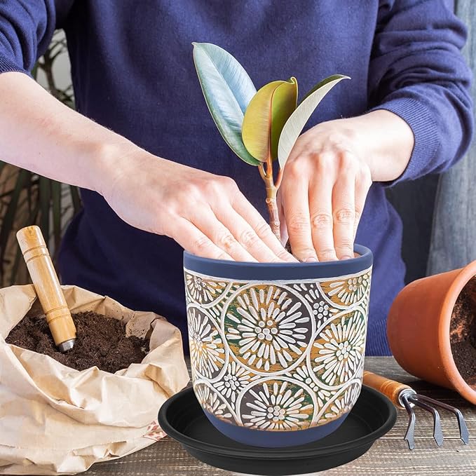 2 Pack of 16 17 inch Plant Saucer, 2.4" Depth Large Plant Tray, Heavy Duty Plant Trays for Indoors no Holes, Bird Bath Bowls, Plastic Pot Tray for Planter 14"/15"/16" (16", Black)