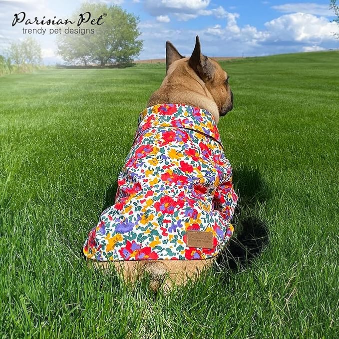 Parisian Pet Floral Pattern Dog Shirt - 100% Cotton Summer Clothes - Stylish Beach Outfit - Hook and Loop Closure - Machine Washable - XL3