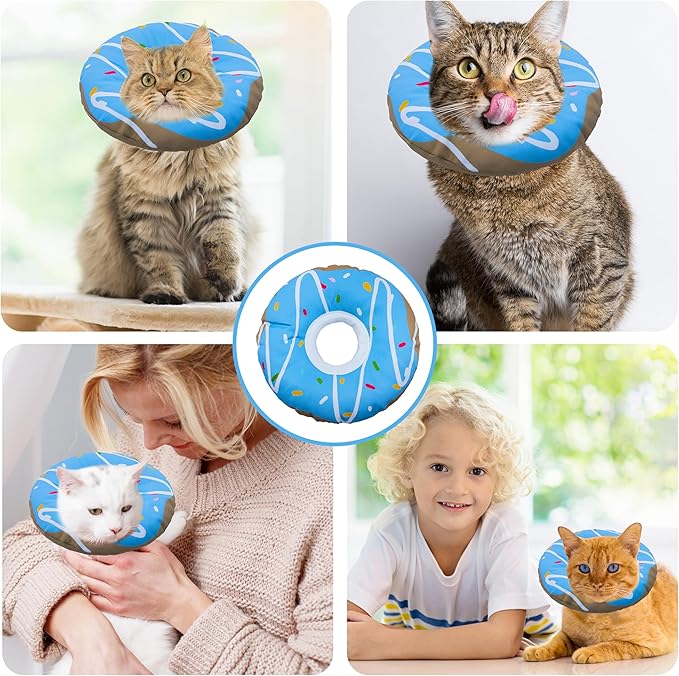 Cat Cone Collar Soft, Adjustable Cat Recovery Collar Kitten Cones to Stop Licking, Cute Donut E Collar After Surgery, Cats Neck Pillow Elizabethan Cones of Shame (Waterproof Blue, Medium)