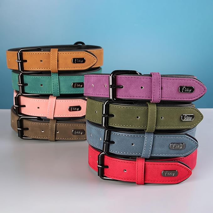 Didog Soft Padded PU Leather Dog Collar, Breathable and Adjustable Dog Collars for Medium Dogs, Comfortable for Daily Walk, Blue, L Fit Neck 13-17"(22-44 lbs)