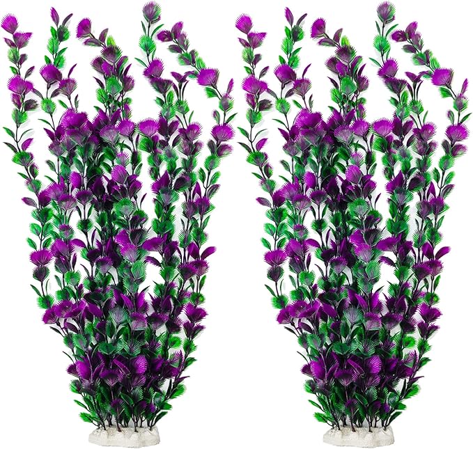 20.47 Inch Tall Aquarium Plants – Large Lifelike Artificial Fish Tank Decorations, 2 Pcs Fish Tank Plants Plastic,Durable & Safe for Freshwater/Saltwater Aquariums (Purple (Style C))