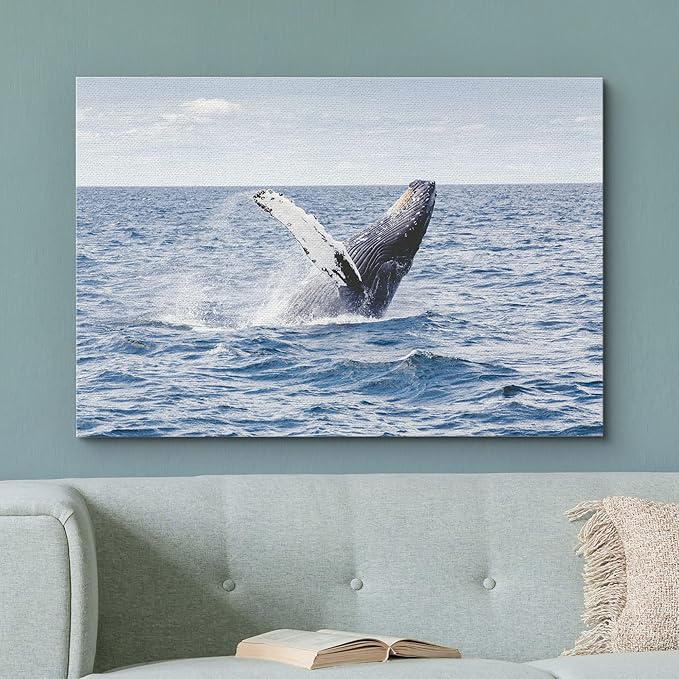 wall26 Canvas Print Wall Art Tropical Ocean Sea Water Horizon Blue Whale Nature Animals Photography Realism Rustic Scenic Landscape Wilderness Colorful for Living Room, Bedroom, Office - 24"x36"