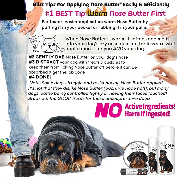 The Blissful Dog Rottweiler Nose Butter for Dry, Cracked Skin, Lick-Safe Dog Nose Balm with Moisturizing Shea Butter, Almond, Olive, and Essential Oils, Pet Supplies, Uncented, 8 oz.