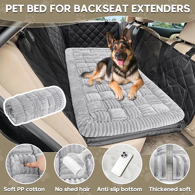 Dog Car Bed Mat, Non-Slip Backseat Extender Pet Blanket, Plaid Dog Bed for Trucks, Sedans & Large SUVs, Chew-Resistant Travel Pad for Dogs, Easy Clean & Scratch-Proof & Comfort(56"x28.7" Light Gray