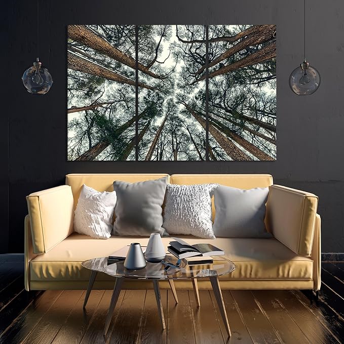 Nature Wall Art Prints - Ocean Forest Mountain Lake Canvas Landscapes - Small to Extra Large Living Room Bedroom Kitchen Bathroom Décor (Trees and Sky, 31L" x 47W" - 3 Panels)