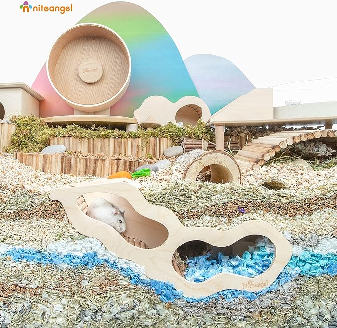 Niteangel Hamster House w/Climbing Ladder for Hamsters Gerbils Mice or Similar-Sized Pets (Secret Peep Tunnel Hamster Hut)