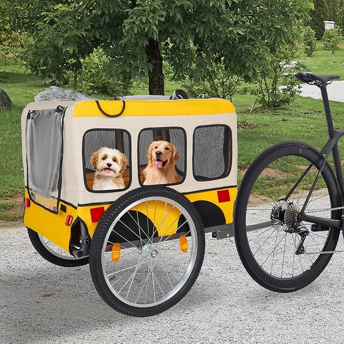 Pet Bike Trailer for Dogs, 88LBS Capacity Dog Bicycle Trailer with 20" Pneumatic Rubber Wheels, Multi-Directional Ventilation, Waterproof Cover, Perfect for Cycling with Pets